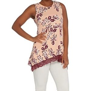 NWOT LOGO Printed French Terry Tank with lace Shrkbite Hem. NWOT